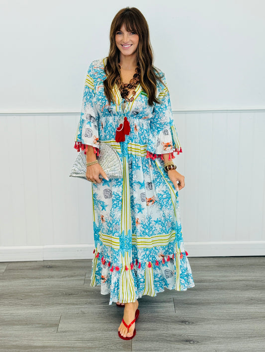 POL Ivory/Blue Multi Tassel Maxi Dress (Reg.)