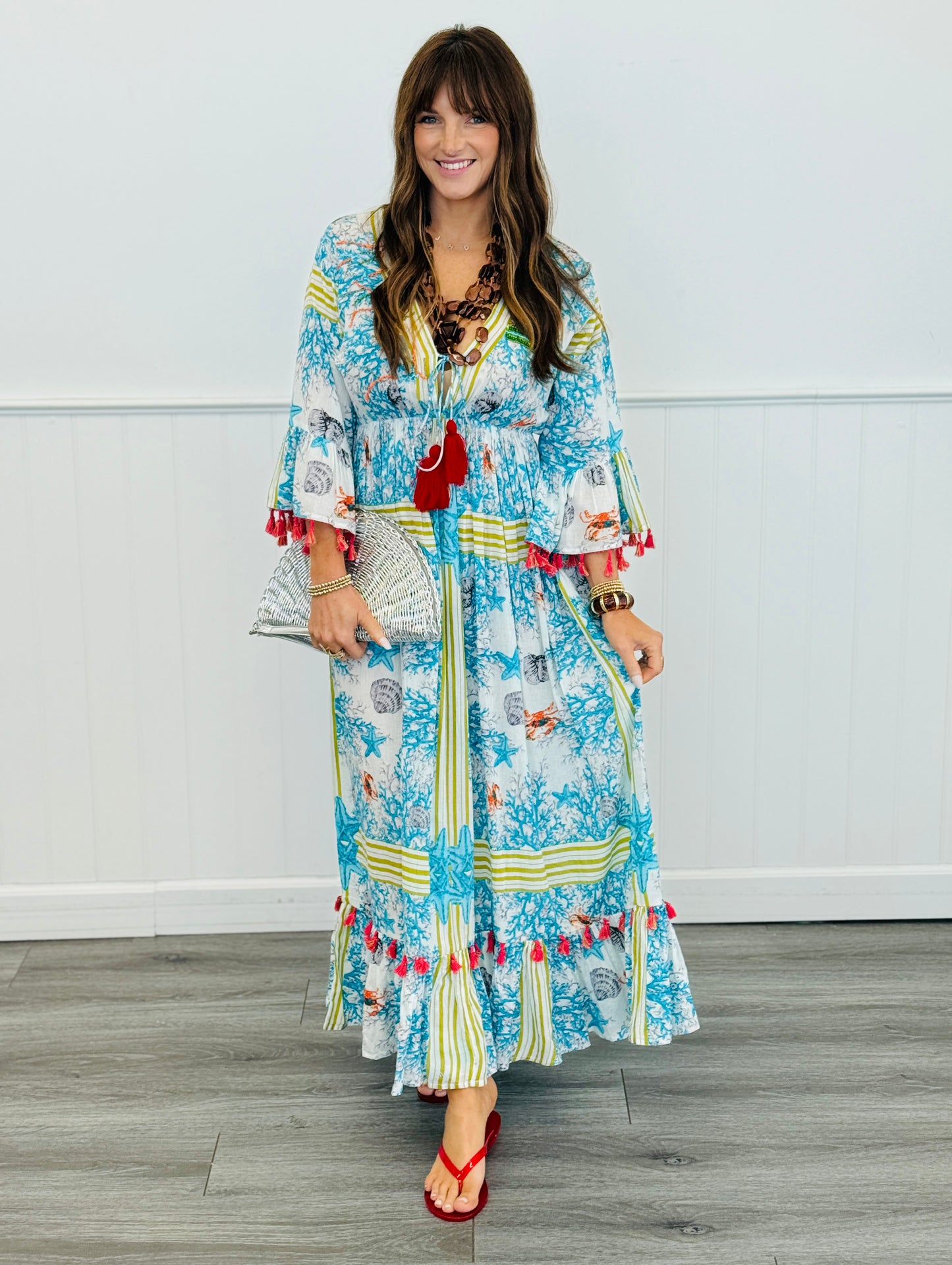POL Ivory/Blue Multi Tassel Maxi Dress (Reg.)