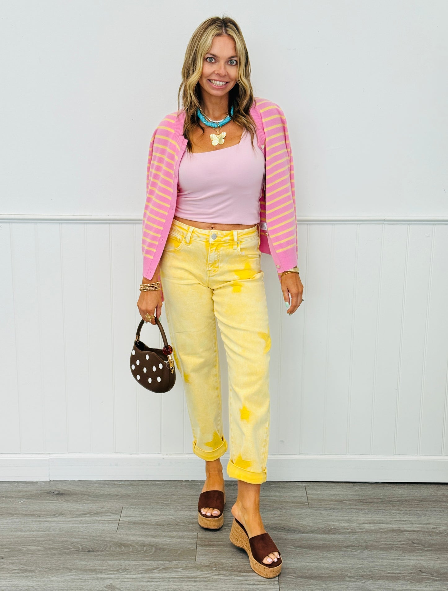 Lilac/Yellow Stripe Sweater Cardigan Top (Reg.)