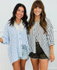 Half Sleeve Striped Button Down Shirt (Reg & Plus)-2 Colors