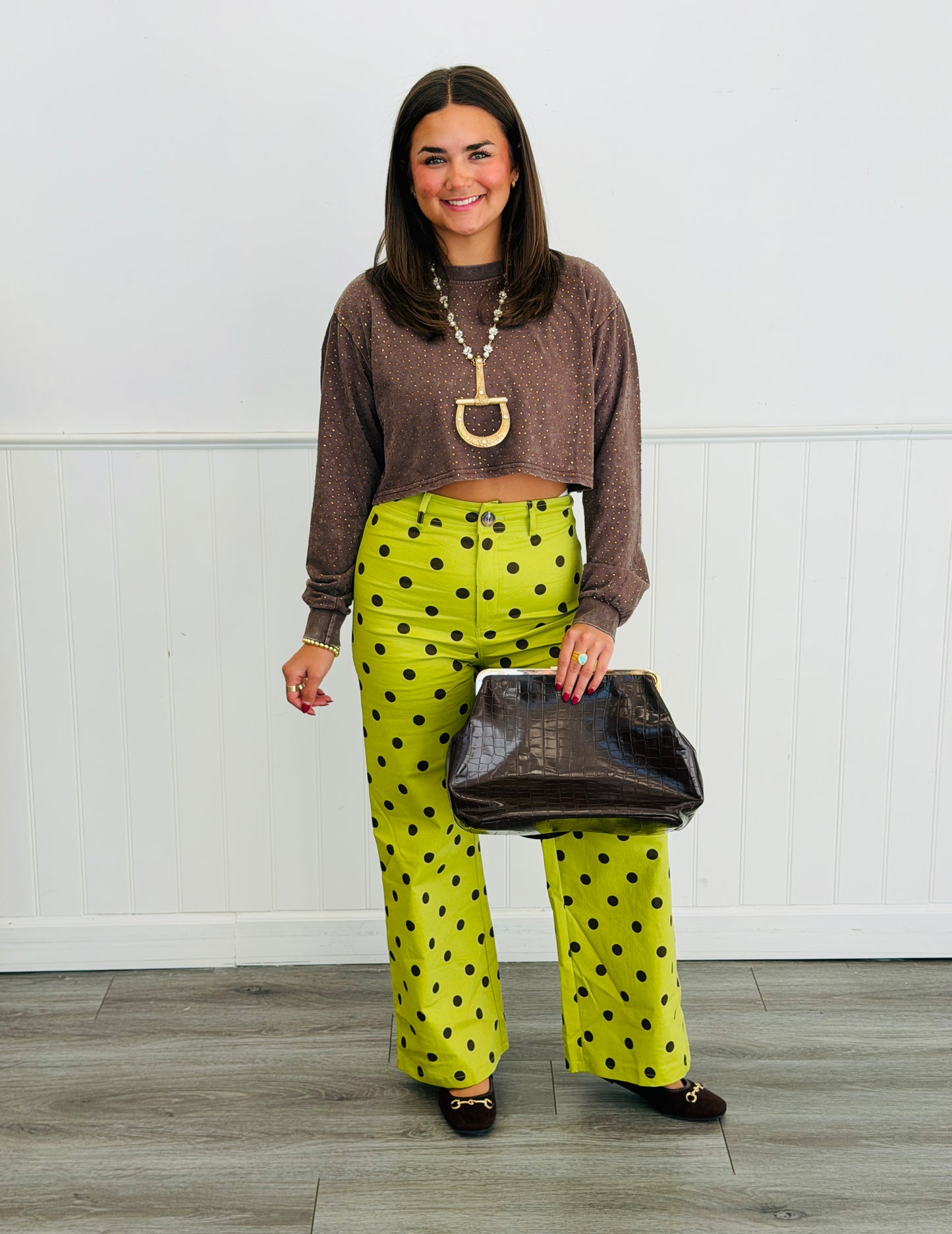 Brown Rhinestone Long Sleeve Top (Reg.)
