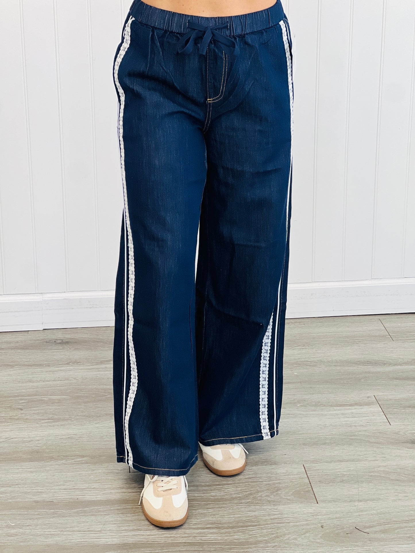 Denim Side Lace Stripe Pants (Reg.)