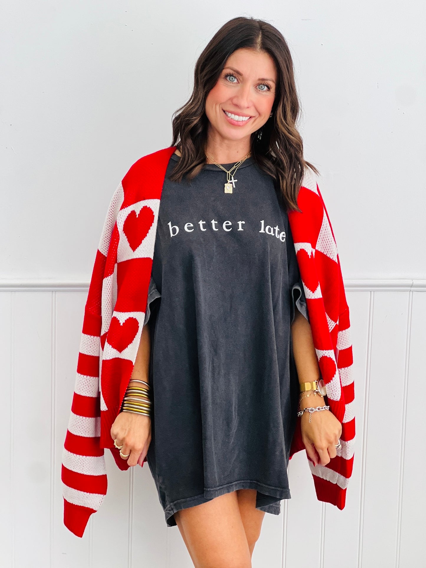 Red Heart Checkered Sweater Cardigan (Reg.)