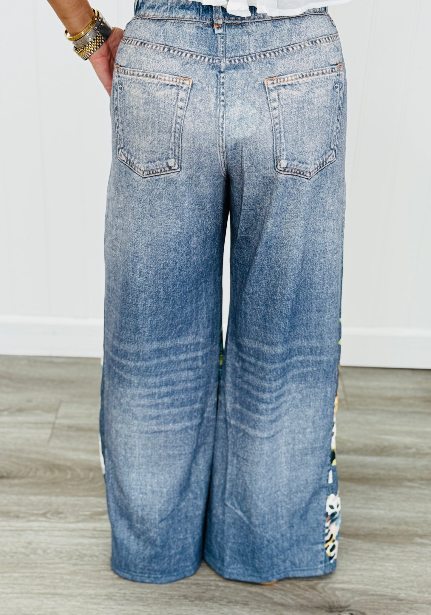 Printed Denim Cheetah Wide Leg Pants (Reg. and Plus)