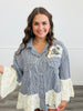 POL Striped Denim Floral Patch Jacket (Reg.)