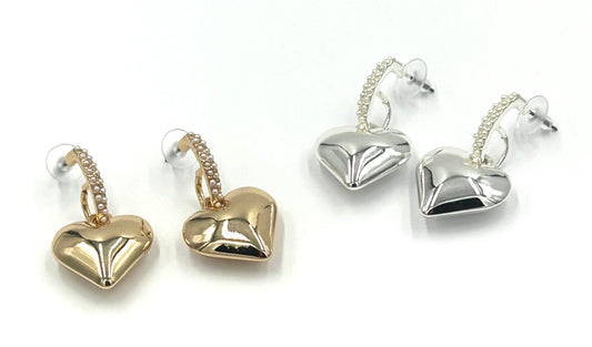 Pearl Detail Drop Heart Earrings - 2 Colors