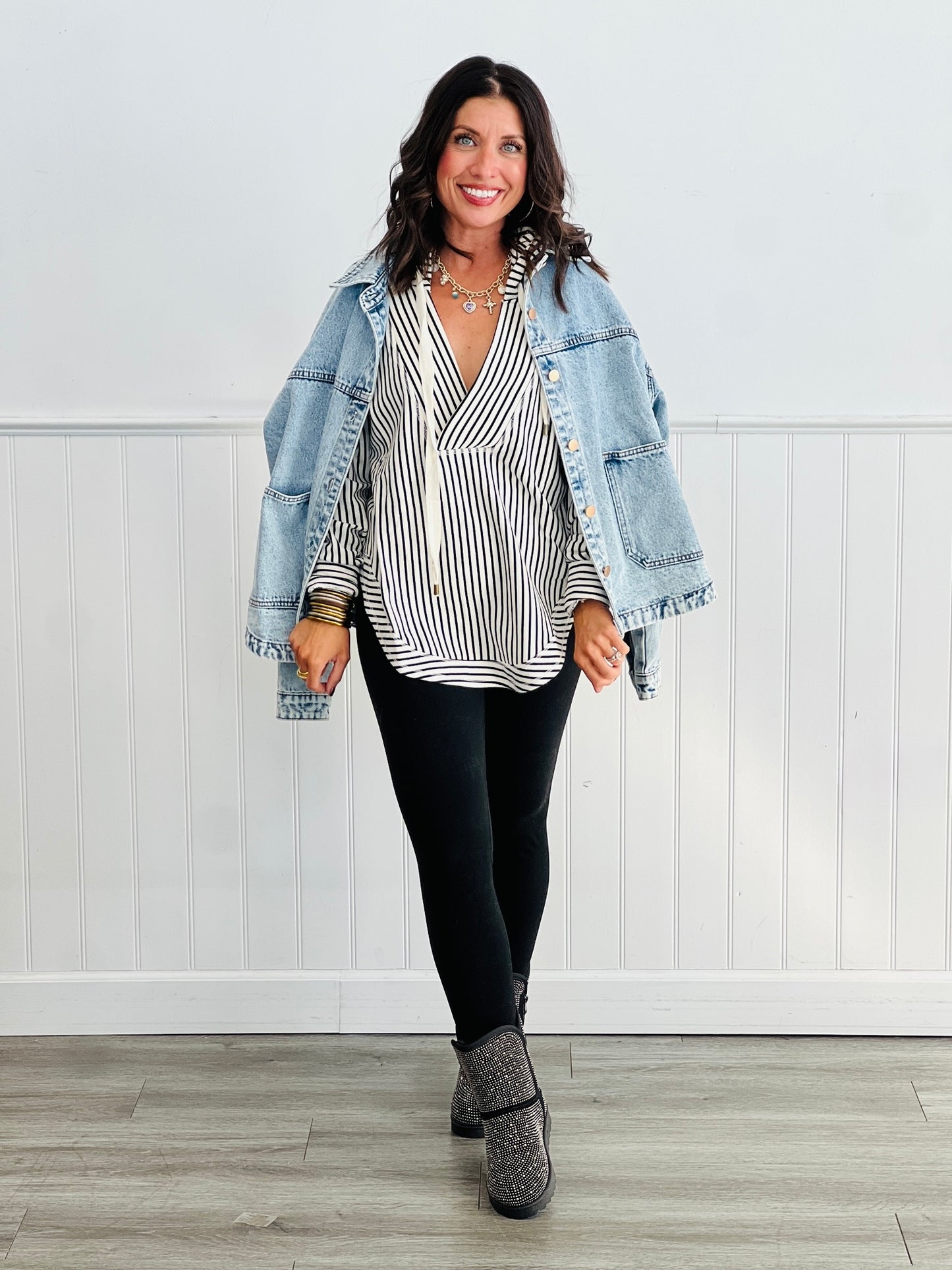 Black/Cream Striped Hooded Sweater (Reg.)