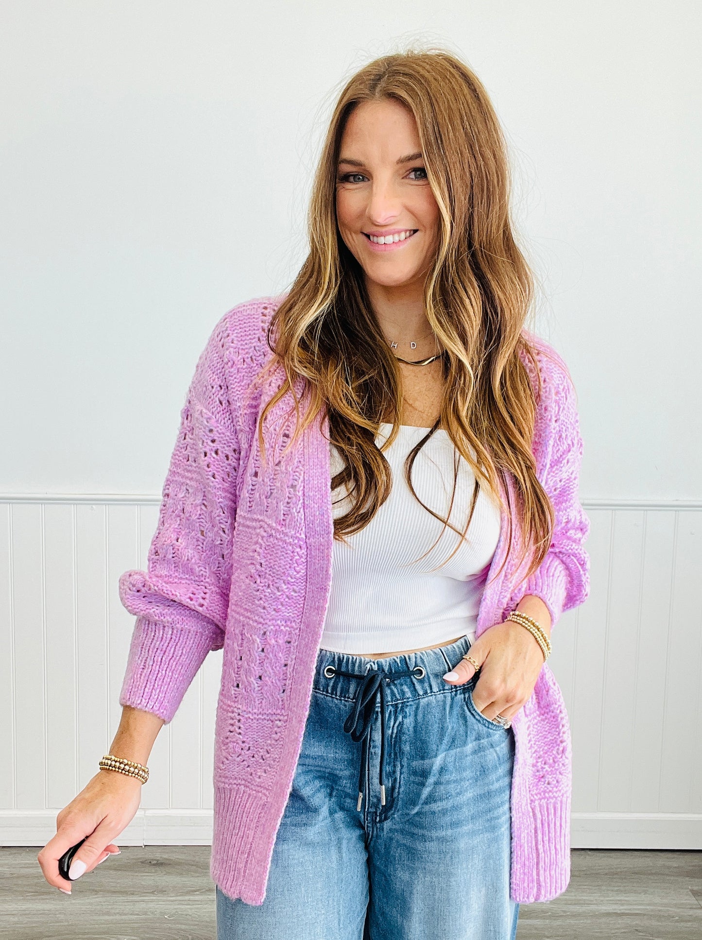 Crochet Knit Longline Cardigan (Reg.)-2 Colors