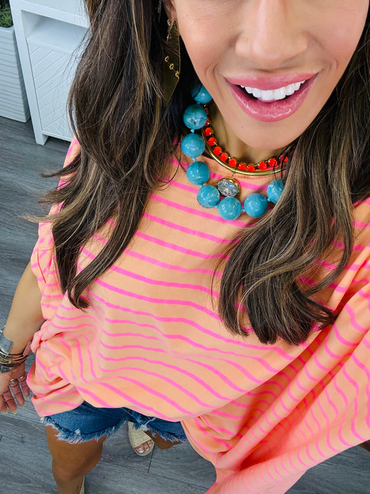 Orange Striped High Low Blouse (One Size)