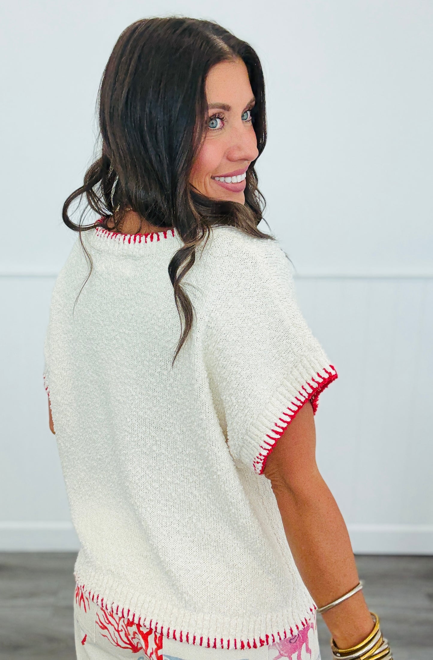 Red Trim Lobster Sweater Top (Reg.)