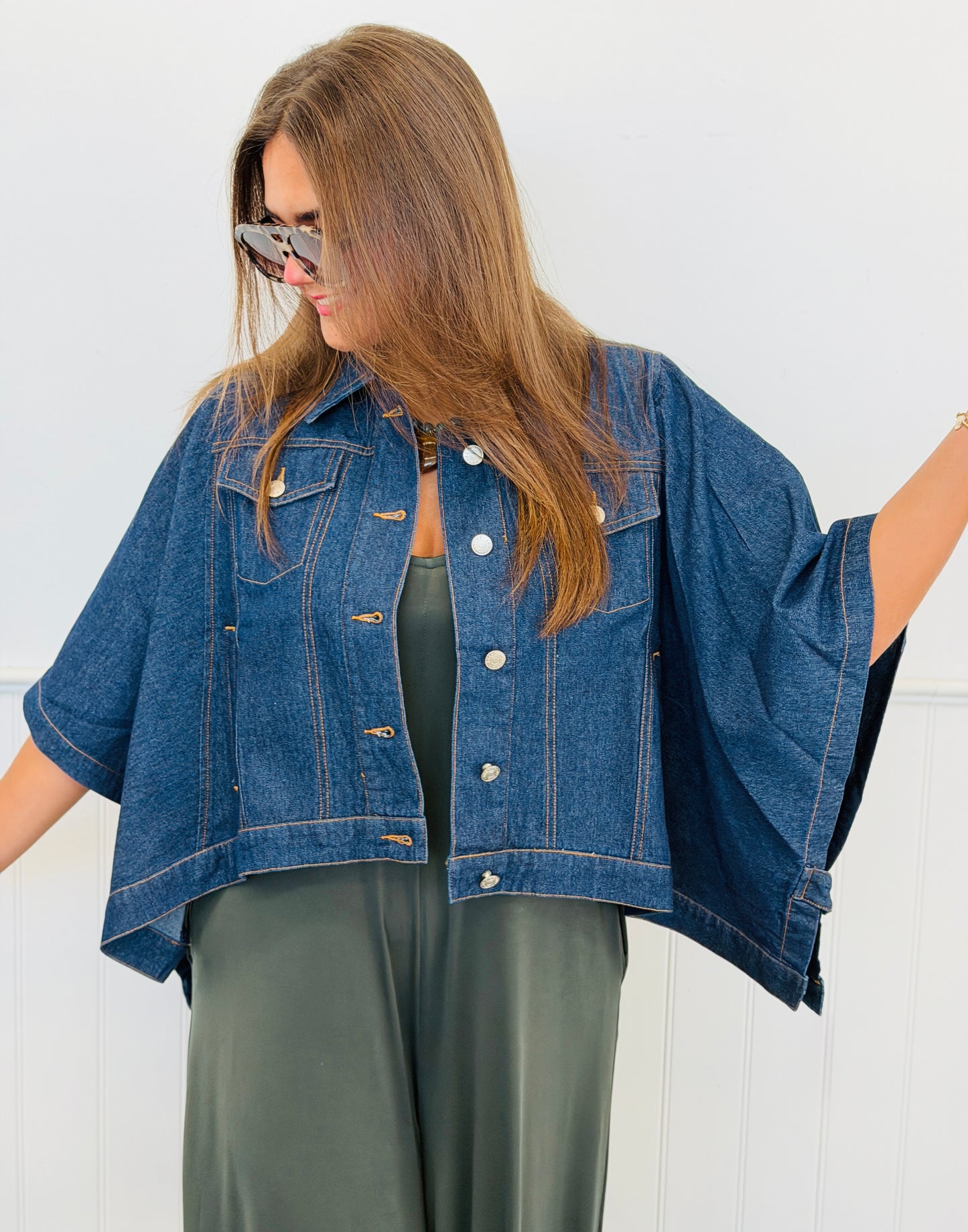 Dark Wash Denim Poncho Jacket (Reg.)