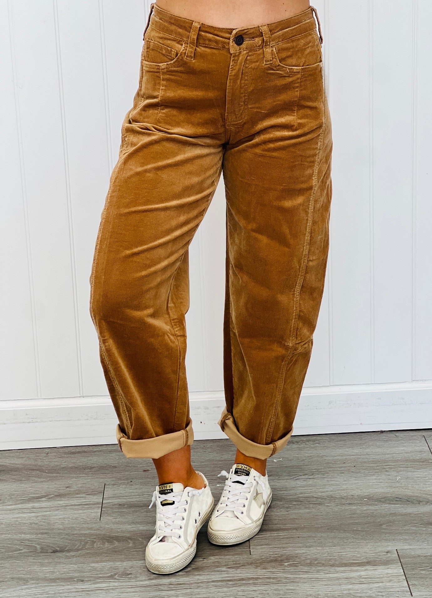 Khaki Corduroy High Rise Barrel Jeans (Reg.)