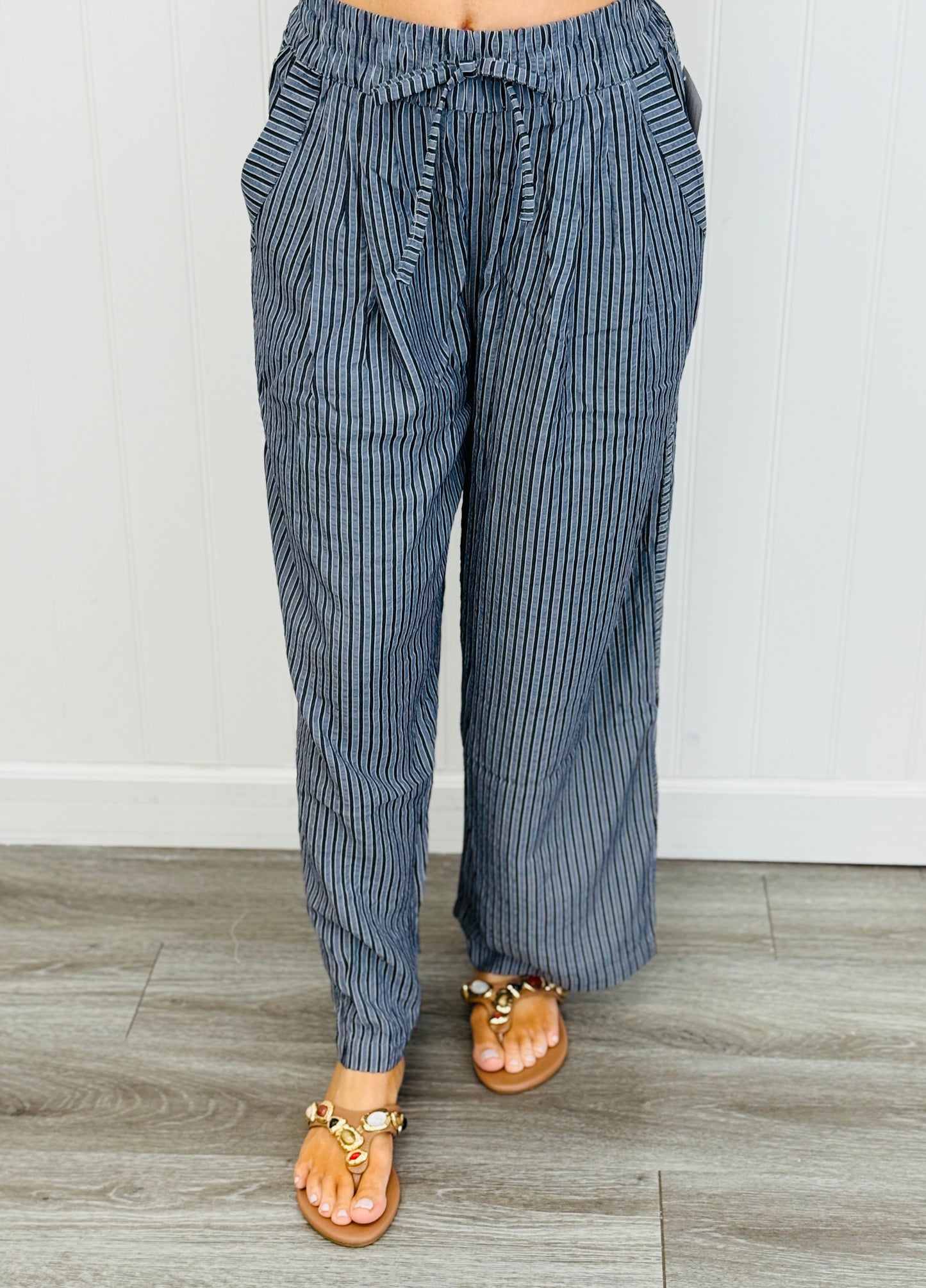 Navy Stripe Sensation Wide Leg Pants (Reg & Plus)