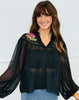 Black Sheer Floral Embroidery Blouse (Reg & Plus)