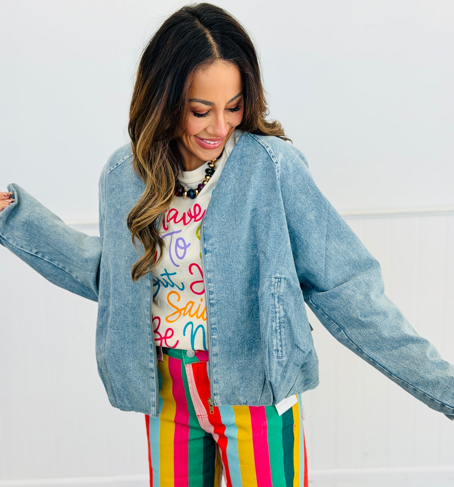 Denim Zip Up Bomber Jacket (Reg & Plus)