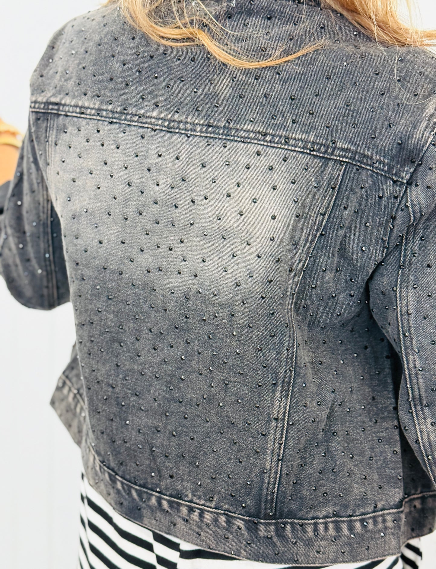 Black Denim Rhinestone Button Up Jacket (Reg. and Plus)