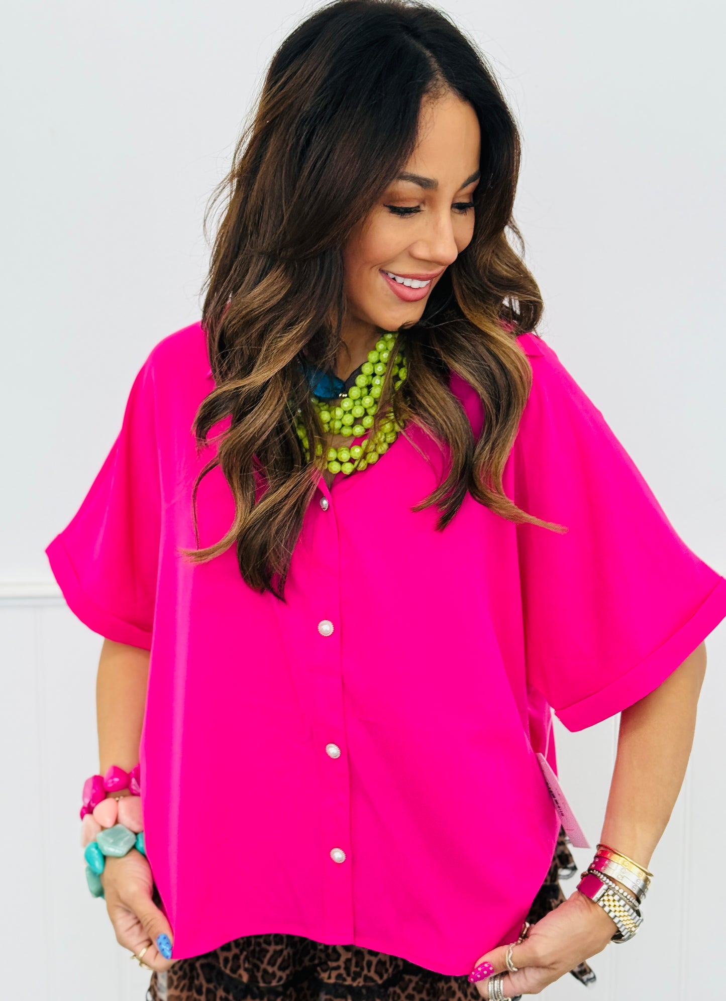 Pearl Buttons V-Neck Blouse (Reg.) - 2 Colors