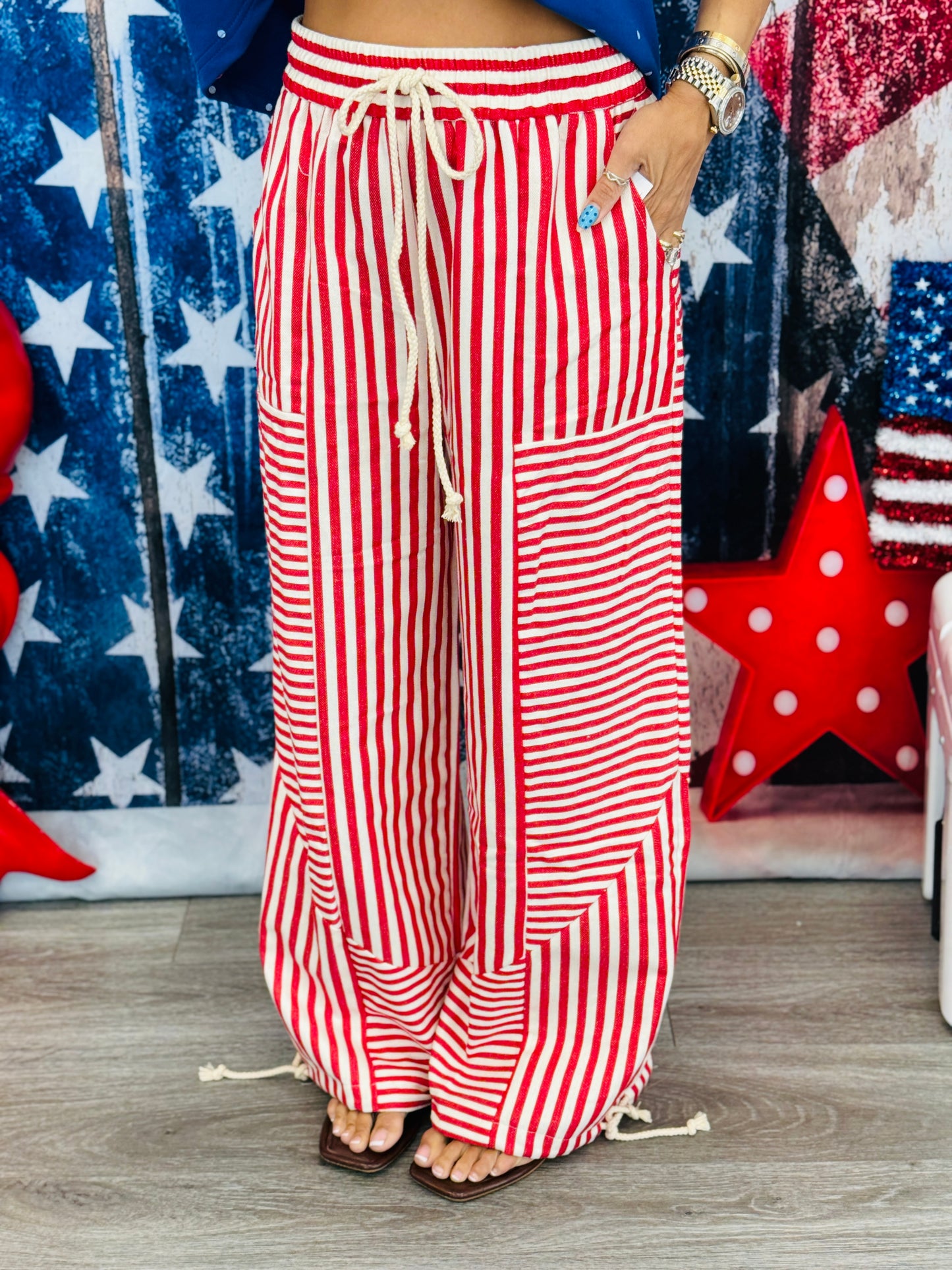 Berry Red Stripe Parachute Pants (Reg.)