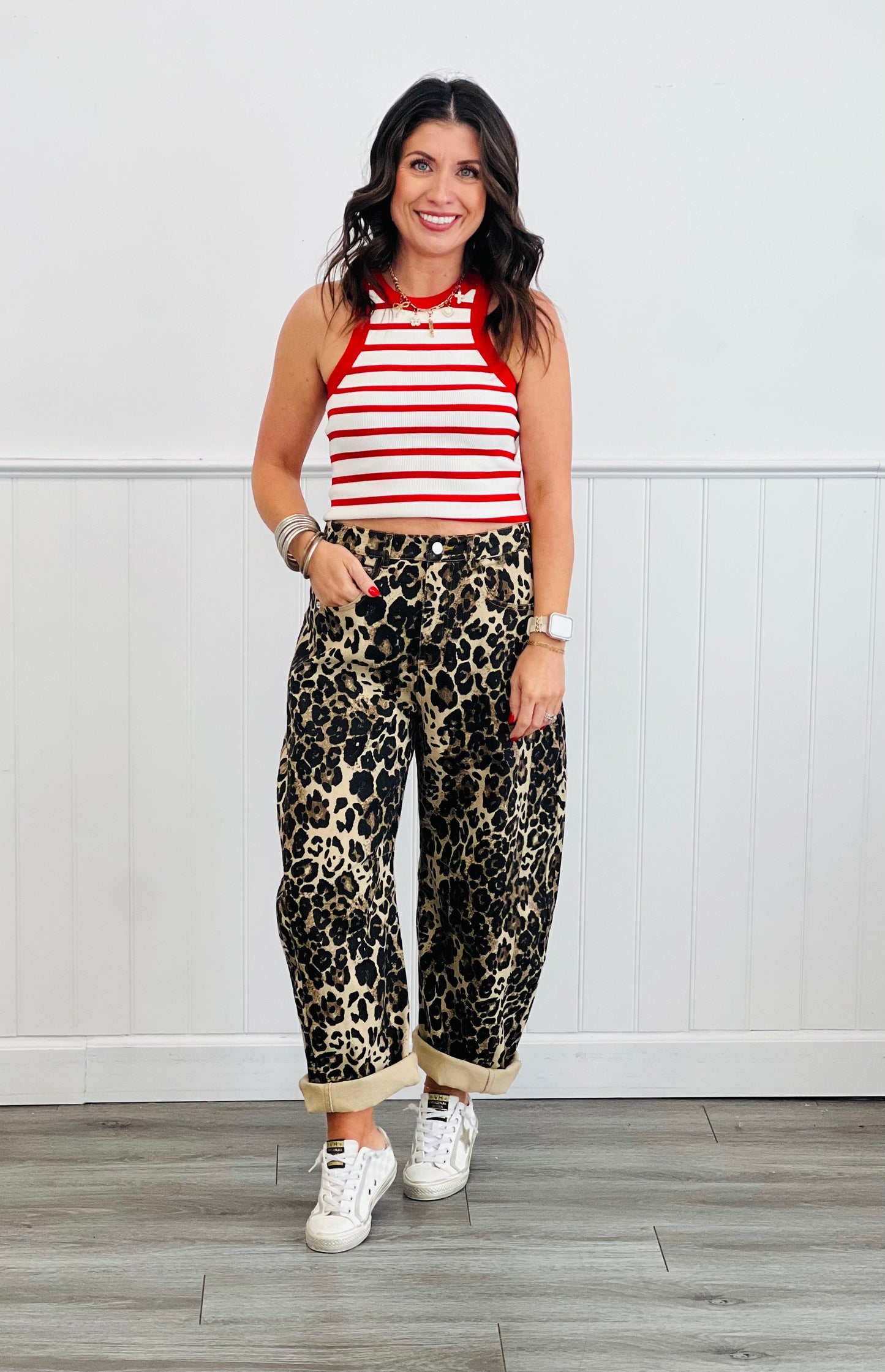 Washed Leopard Print Barrel Pants (Reg & Plus)