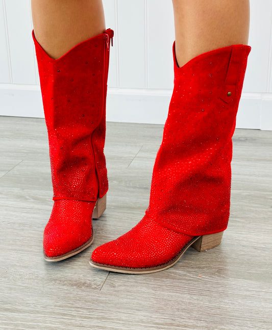 Red All About You Rhinestone Boots