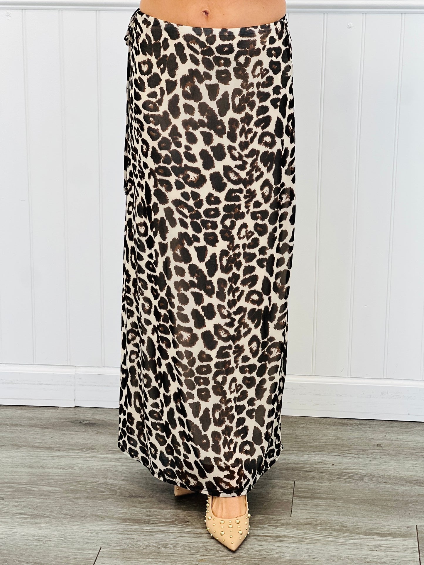 Leopard Side Tie Flare Hem Maxi Skirt (Reg.)