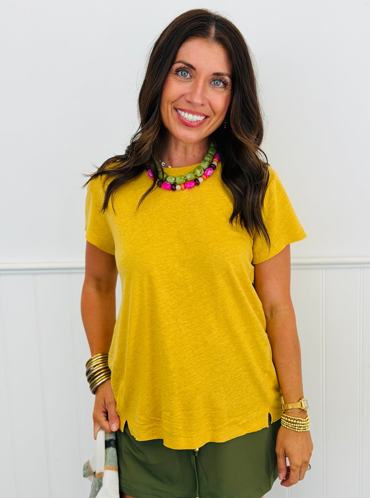 Linen Blend Side Slit Top (Reg.) - 5 Colors