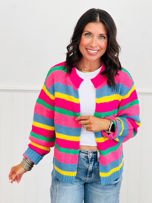 Multi Colored Stiped Knit Cardigan (Reg. and Plus)