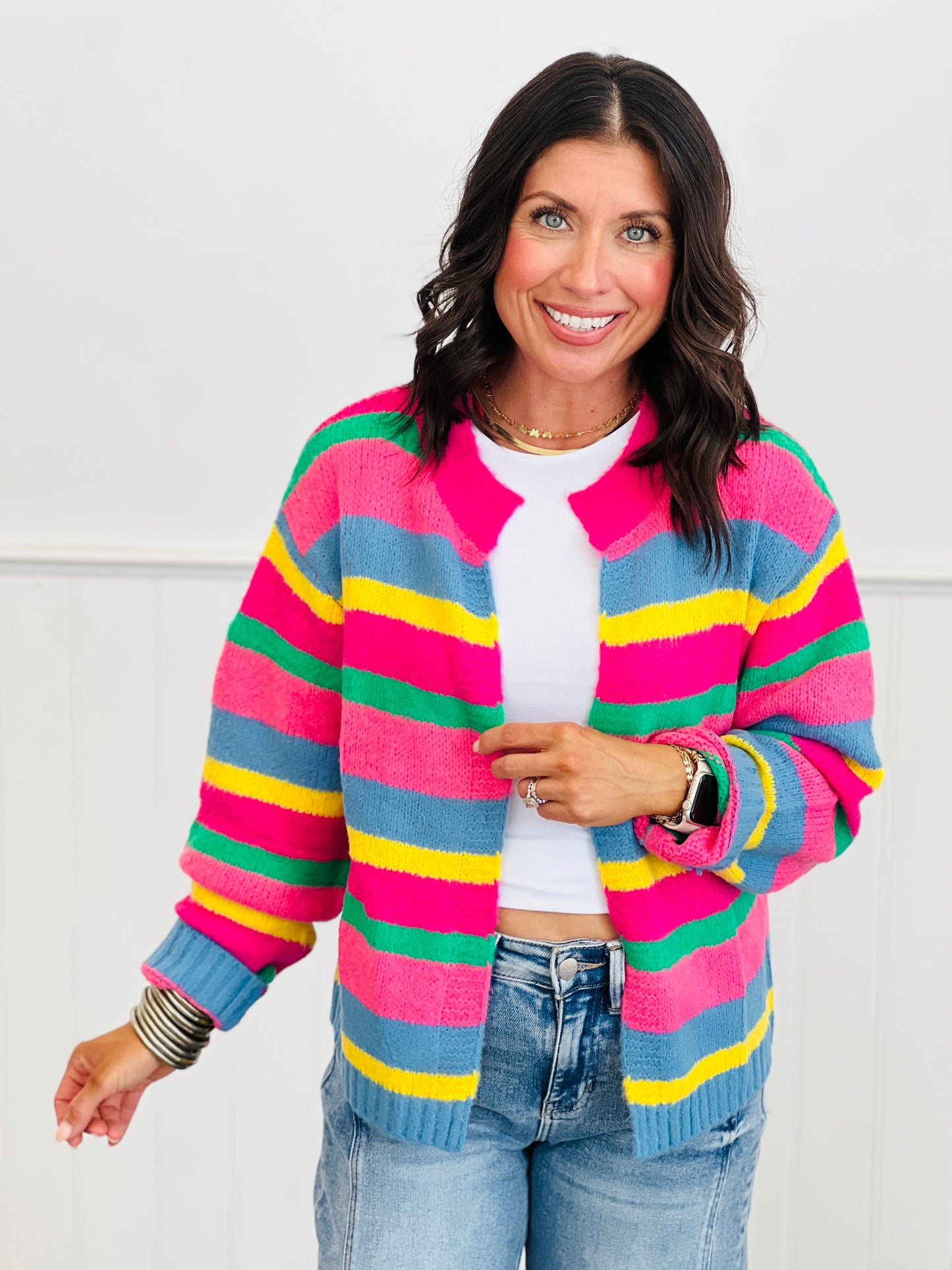 Multi Colored Stiped Knit Cardigan (Reg. and Plus)