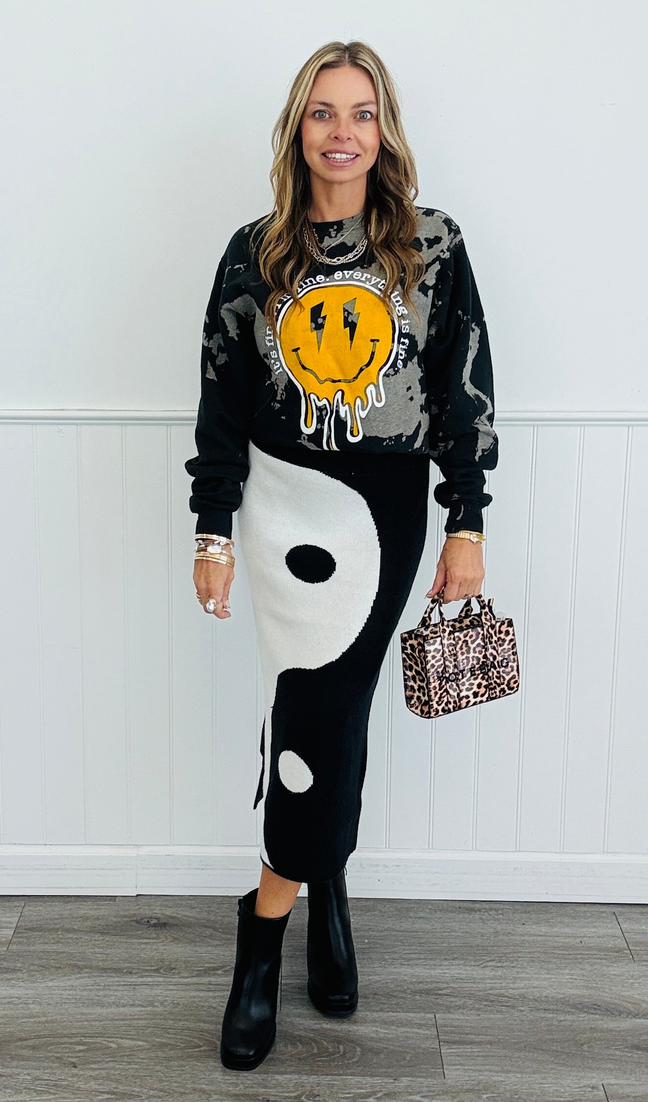 Black Yin Yang Midi Skirt (Reg. and Plus)
