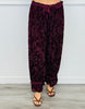 Burgundy Velvet Lace Trim Drawstring Pants (Reg.)