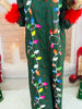 Queen Of Sparkles Dk Green Multi Christmas Lights Feather Trim Midi Dress (Reg. and Plus)