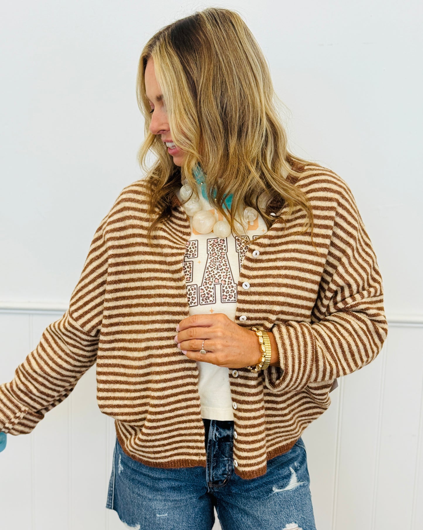 Brown Mini Striped Gigi Cardigan (Reg.)