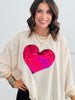 Cream Sequin Heart Oversized Pullover Sweater Top (Reg. and Plus)