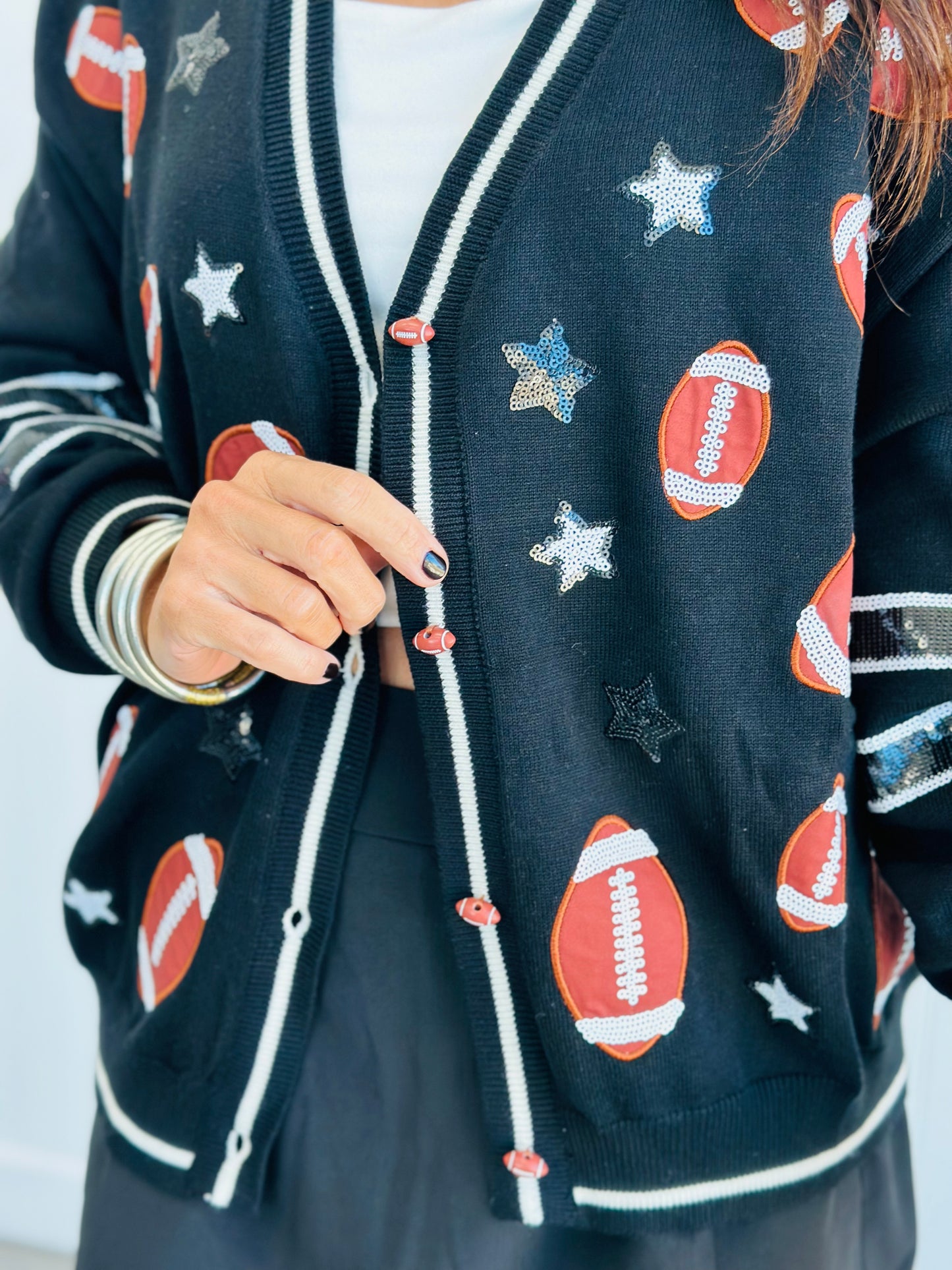 Queen Of Sparkles Football & Stars Cardigan (Reg. and Plus) - 2 Colors