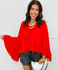 Red Ruffled Chiffon High Low Blouse (Reg & Plus)