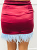 Burgundy Satin Feather Trim Mini Skirt (Reg.)
