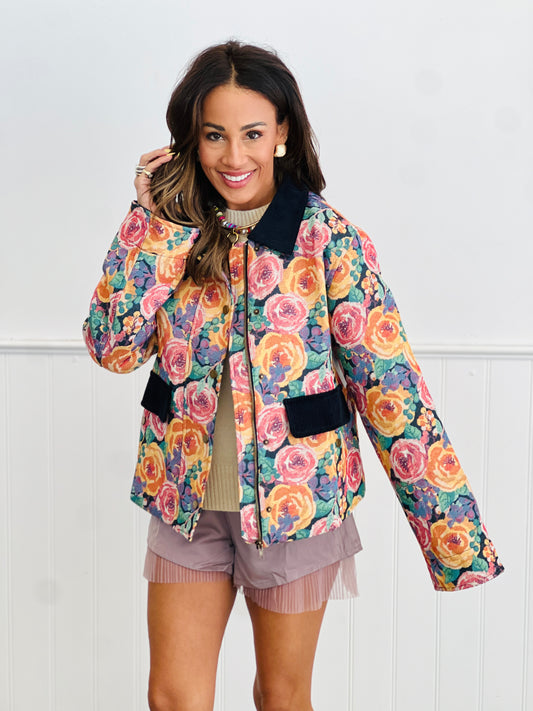 Navy Multi Floral Jacquard Jacket (Reg.)