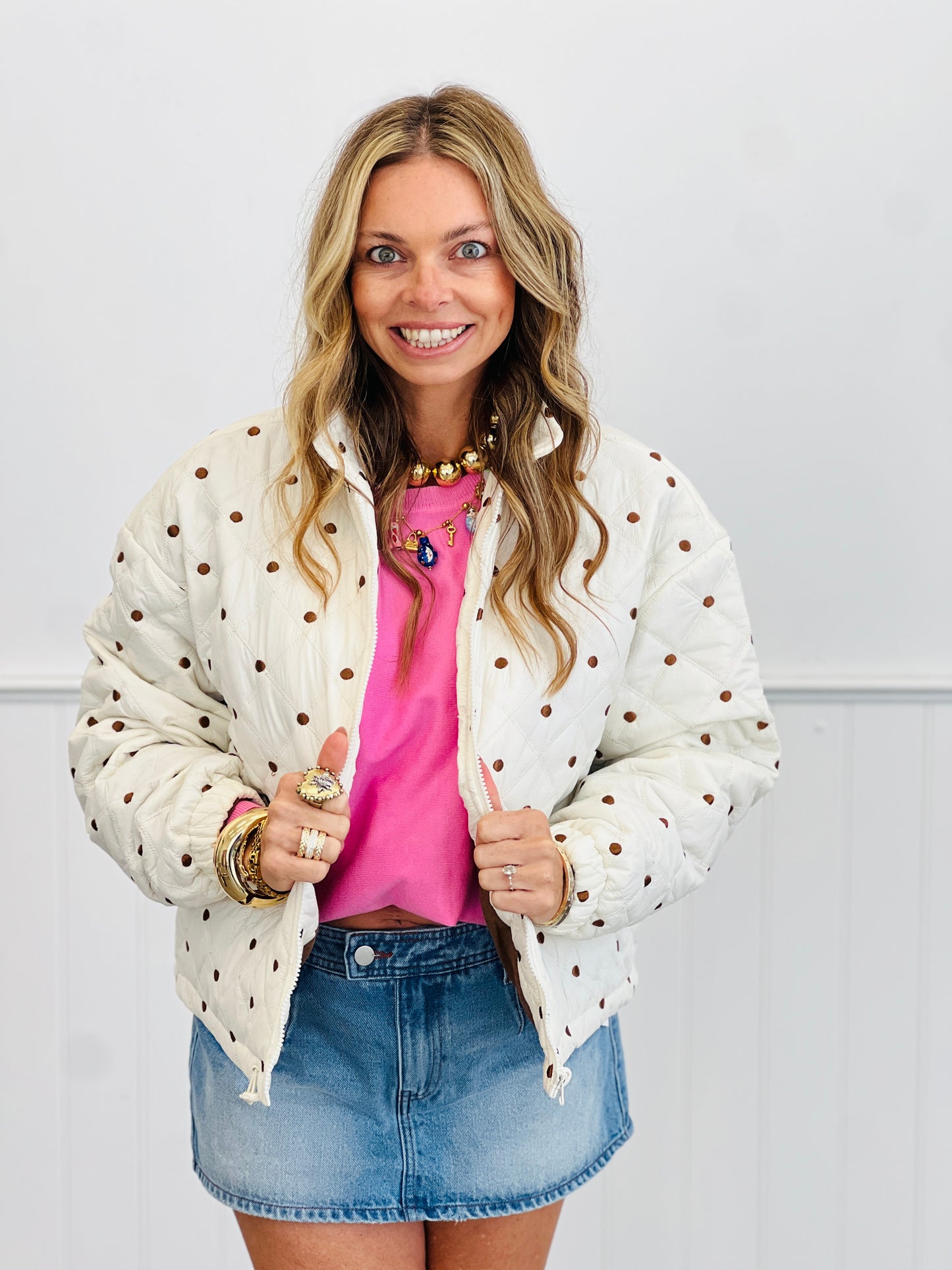 Cream Polka Dot Quilted Jacket (Reg.)