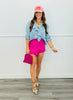 Denim Cascading Ruffles Blouse (Reg.)