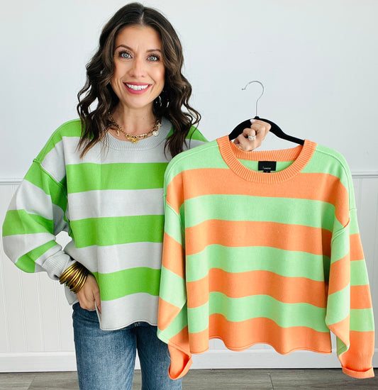 Bold Stripe Relaxed Fit Pullover Sweater (Reg)-2 Colors