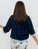 Navy Contrast Short Sleeve Button Up Top (Reg. and Plus)