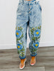 POL Blue Denim Embroidered Flowers Jogger Pants (Reg.)