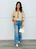 Taupe/Cream Oversized Striped Half Button Down Top (Reg.)
