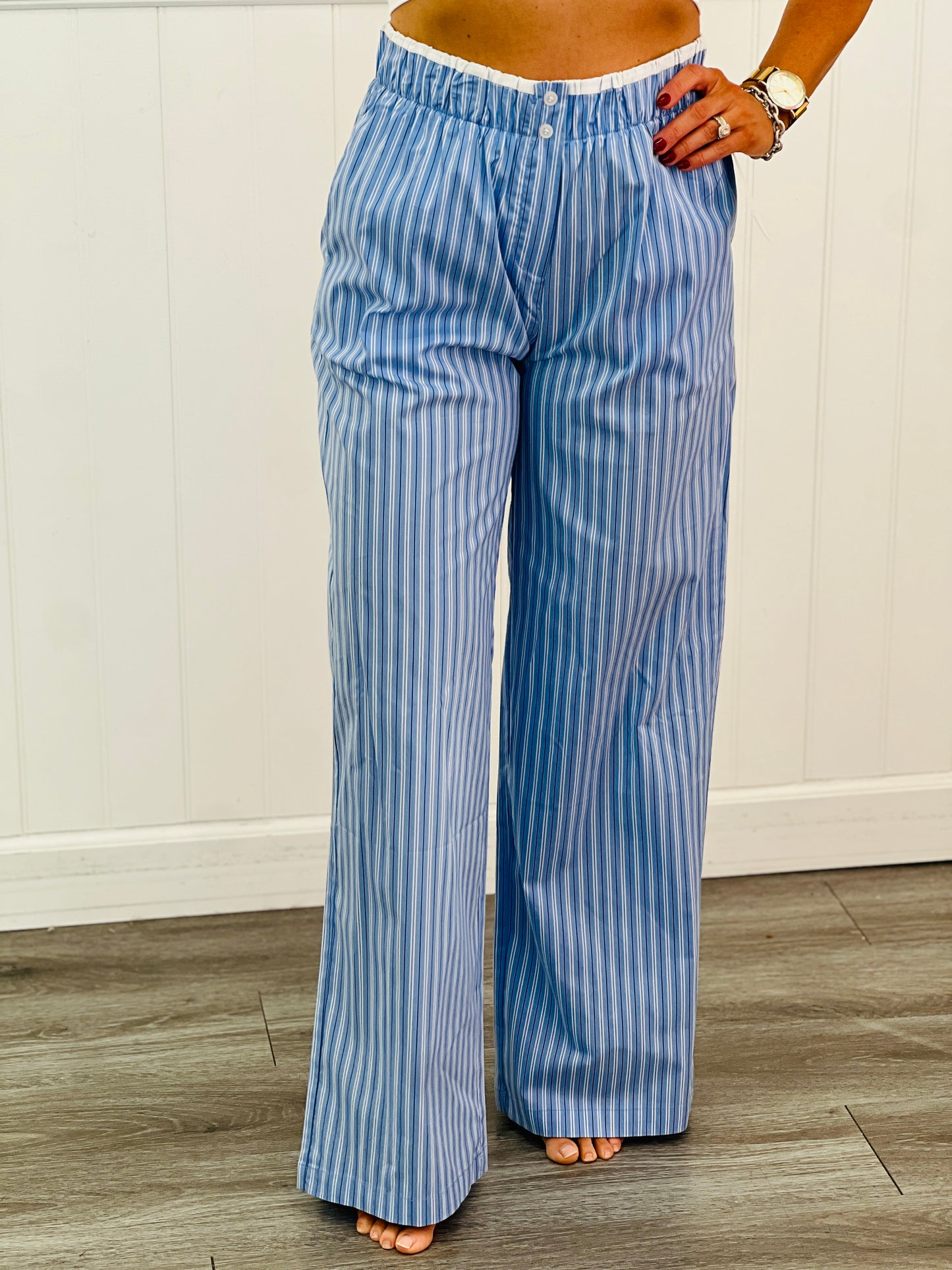 Boxer Style Striped Straight Pants (Reg.) - 4 Colors