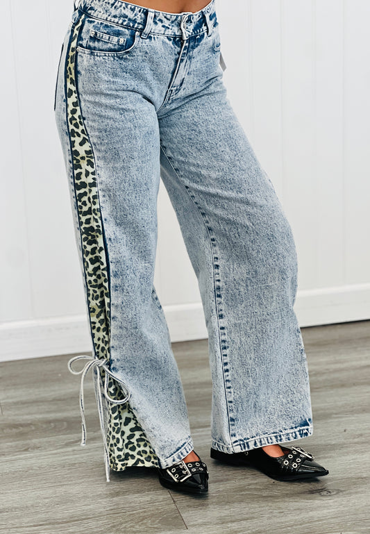Denim/Leopard Bow Tie Pants (Reg.)