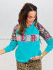 Turquoise Merry Sequin Sleeve Sweatshirt (Reg. and Plus)