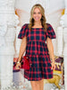 Plaid Babydoll Puff Sleeve Mini Dress (Reg. and Plus)