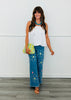 Denim Blue Embroidered Floral Pants (Reg & Plus)