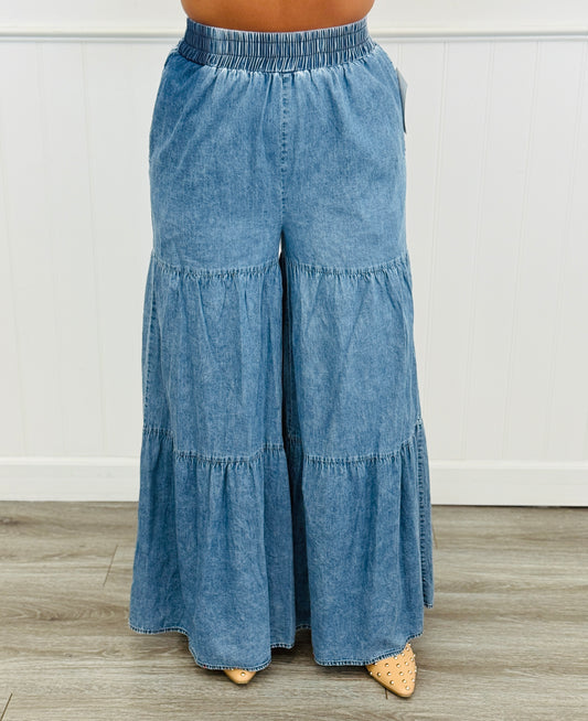 Denim Wide Tiered Pants (Reg & Plus)