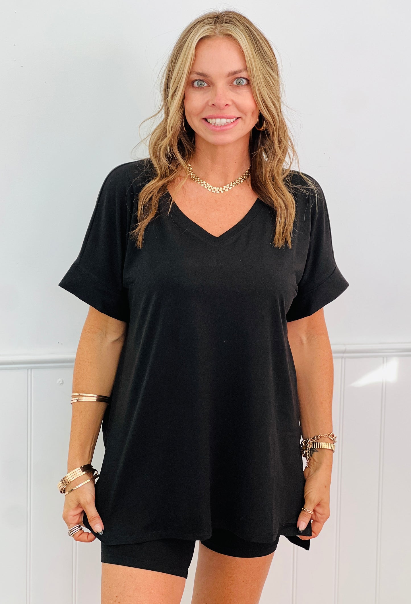 Oversized V-Neck Top & Short Sets (Reg. and Plus) - 5 Colors